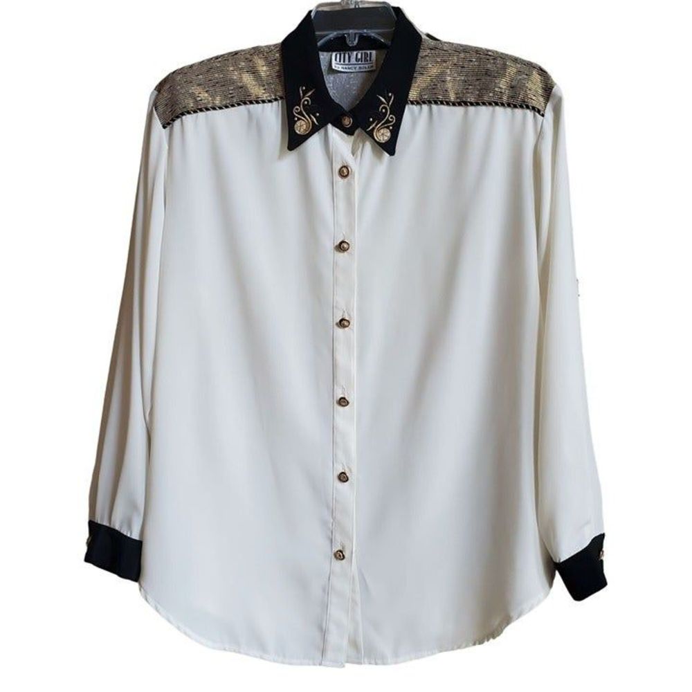 VTG City Girl Cream Button Down Blouse Women's Size XXL/1X